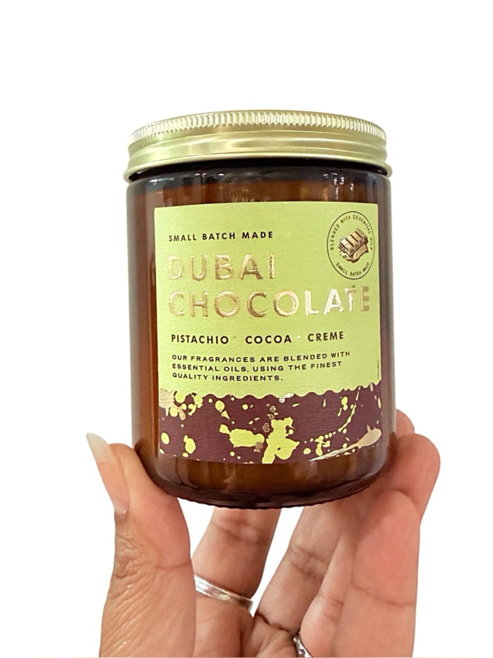 Leoben Company Dubai Chocolate Luxury Scented Candle - Green & Brown Jar